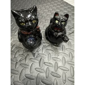 VINTAGE MCM 1950s TEAPOT SHAFFORD REDWARE BLACK CAT GREEN EYES (Lot Of 2)